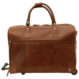 Full-grain leather duffel bag with trolley - Chestnut
