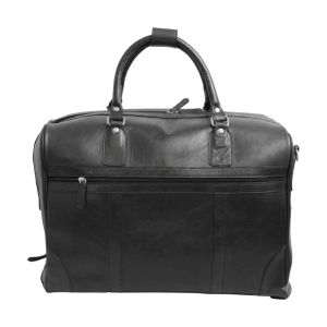 Full-grain leather duffel bag with trolley -  Black