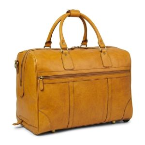 Full-grain leather duffel bag with trolley - Yellow Ochre