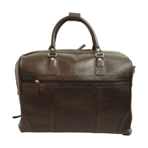 Full-grain leather duffel bag with trolley - Dark Brown