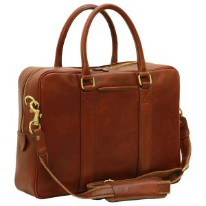 Soft Calfskin Leather Briefcase - Mahogany Brown