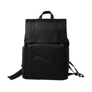 Leather Laptop Backpack with Trolley Strap- Black
