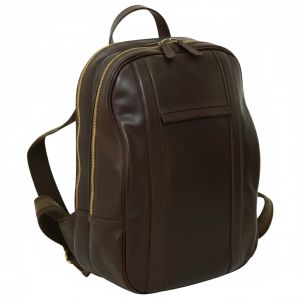 Zaino per laptop in vitello morbido con fascia per trolley. Marrone Scuro