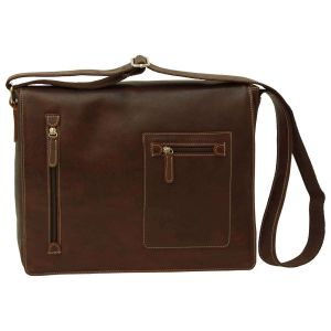 Oiled Calfskin leather messenger bag - Dark Brown