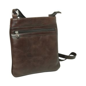 Leather Cross Body Bag with zip pocket -  Dark Brown