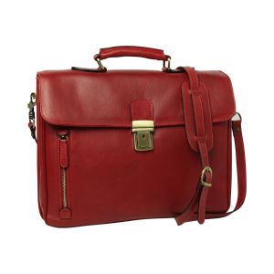 Full grain leather briefcase - red