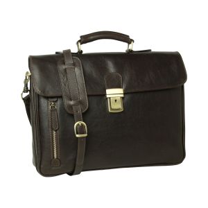 Full grain leather briefcase - dark brown