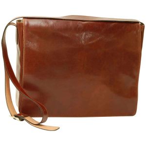 Cowhide Leather Messenger Bag - Brown