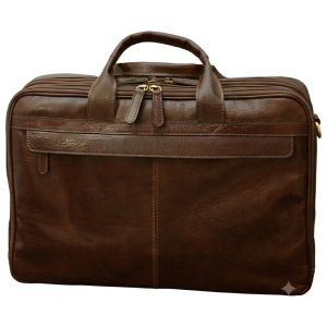 Esclusiva II Leather Laptop Briefcase - Dark Brown