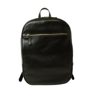 Leather backpack with exterior zip pockets - Black