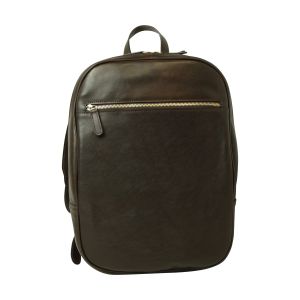 Leather backpack with exterior zip pockets - Dark Brown