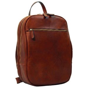 Leather backpack with exterior zip pockets - Mahogany Brown