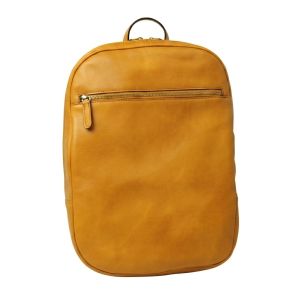 Leather backpack with exterior zip pockets - Yellow Ochre