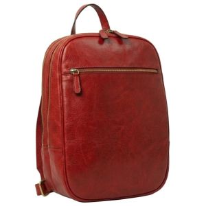 Zaino in pelle con tasca con zip frontale - Rosso