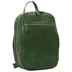 Leather backpack with exterior zip pockets - Green
