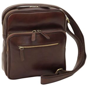 Small leather bag with zip closures - Dark Brown