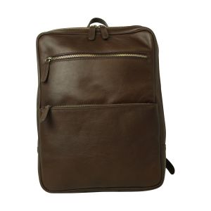 Leather backpack with trolley strap- Dark Brown