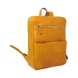 Leather backpack with trolley strap-Yellow Ochre