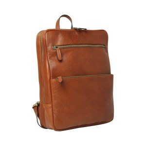 Leather backpack with trolley strap-Teak