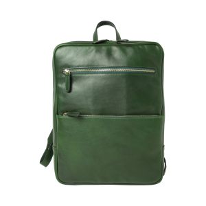 Leather backpack with trolley strap-Green