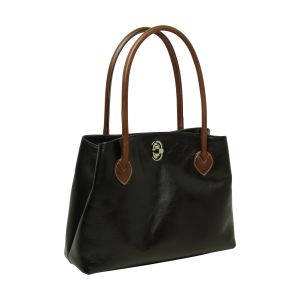 WOMAN’S TWO-HANDLE BAG IN TWO -TONE FULL-GRAIN LEATHER-BLACK