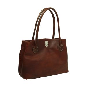 WOMAN’S TWO-HANDLE BAG IN TWO -TONE FULL-GRAIN LEATHER-MAHOGANY BROWN