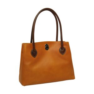 WOMAN’S TWO-HANDLE BAG IN TWO -TONE FULL-GRAIN LEATHER-YELLOW OCHRE