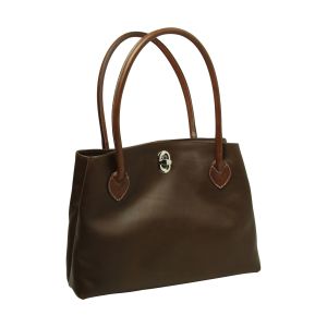 WOMAN’S TWO-HANDLE BAG IN TWO -TONE FULL-GRAIN LEATHER-DARK BROWN