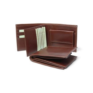 Leather bifold wallet with RFID - brown