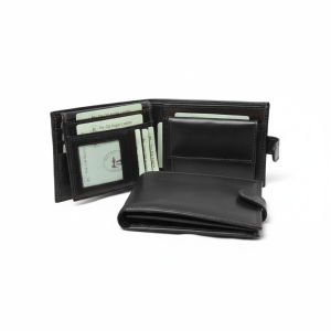 Leather Bifold Wallet  - Black with RFID