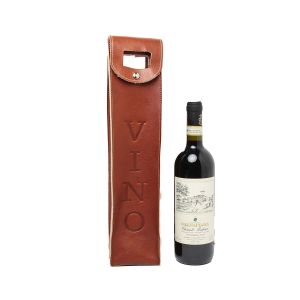 Leather wine holder - teak