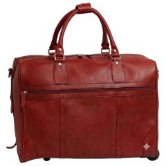 Full-grain leather duffel bag with trolley - Red