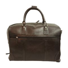 Full-grain leather duffel bag with trolley - Dark Brown