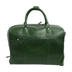 Full-grain leather duffel bag with trolley - Green