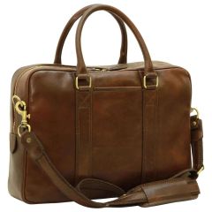 Soft Calfskin Leather Briefcase - Dark Brown