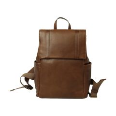 Leather Laptop Backpack with Trolley Strap - Chestnut
