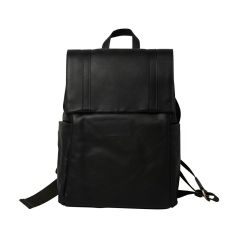 Leather Laptop Backpack with Trolley Strap- Black