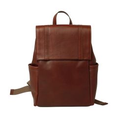 Leather Laptop Backpack with Trolley Strap-  Mahogany Brown