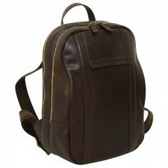 Zaino per laptop in vitello morbido con fascia per trolley. Marrone Scuro