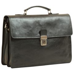 Leather Laptop Briefcase - Black