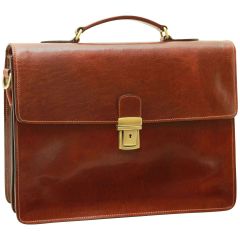 Leather Laptop Briefcase - Brown