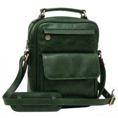 Leather Shoulder Bag with front pocket - Green