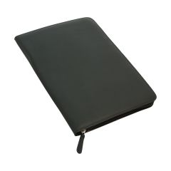 Calfskin Leather document case with zip pocke.- Black