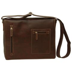 Oiled Calfskin leather messenger bag - Dark Brown
