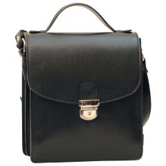 Men’s Leather Briefcase Shoulder Bag in Full-Grain Leather - Black