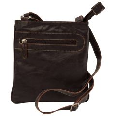 Leather cross body bag with zip pocket - Dark Brown