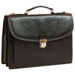 Briefcase with leather shoulder strap - Black