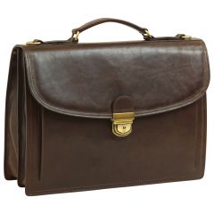 Briefcase with leather shoulder strap - Dark Brown