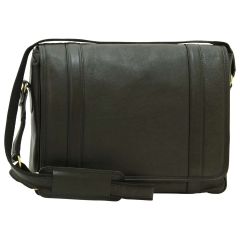 Soft Calfskin Leather Messenger Bag - Black