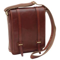 Medium leather bag with double magnetic closure - Brown 